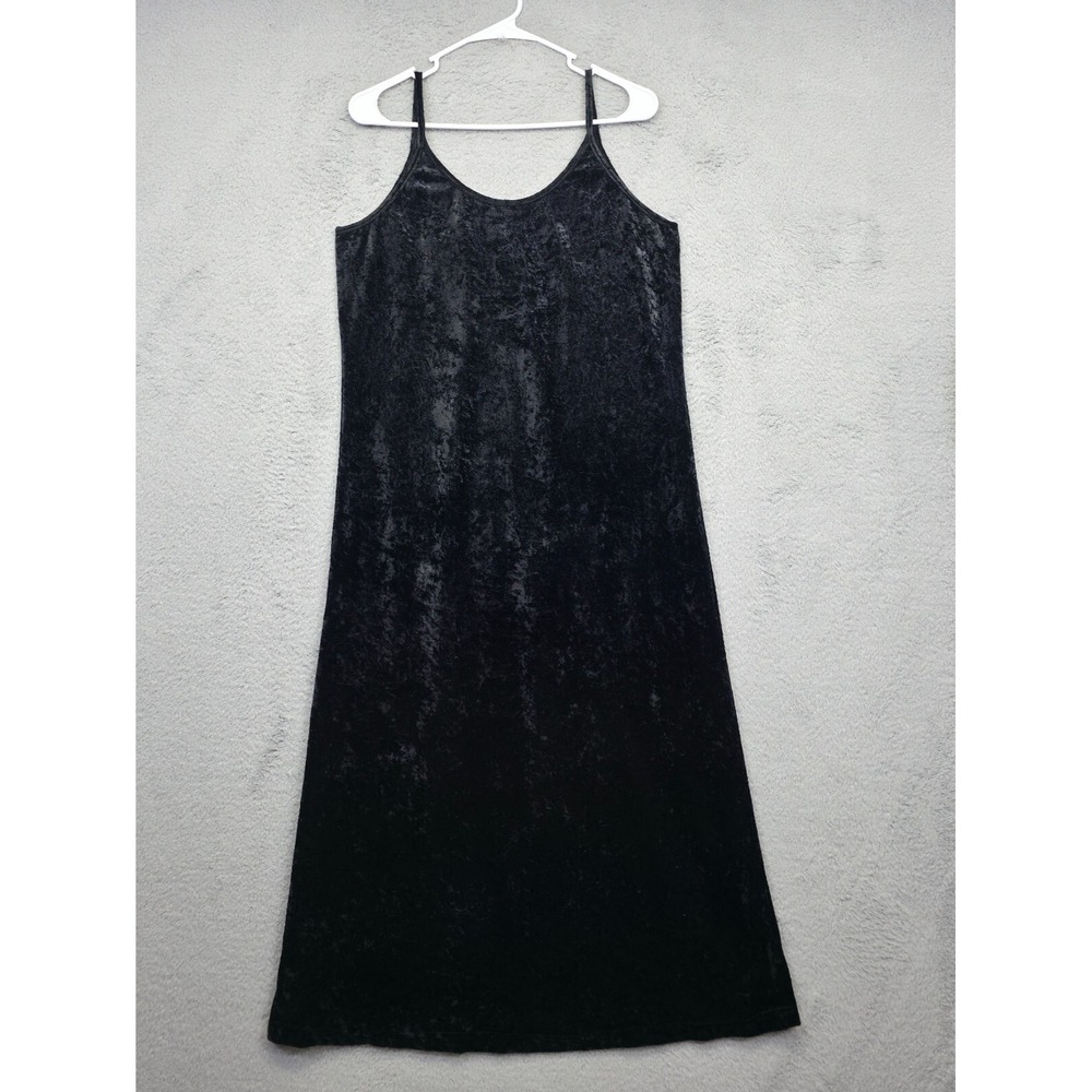 Vintage Whimsigoth Crushed Velvet Dress Womens  M Black Vamp Maxi Midi Goth Glam